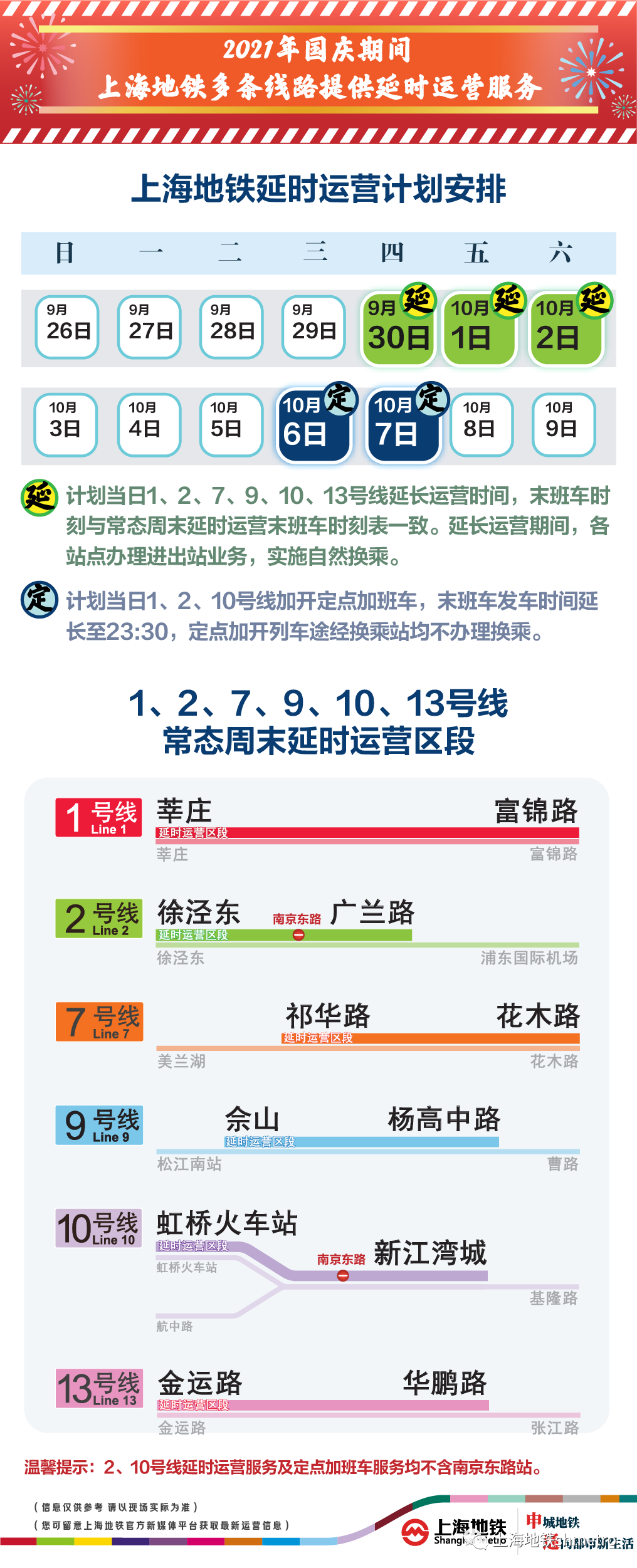 9 月 30 日起上海地铁多线延时运营，10 6、7 日加开夜间定点加班车  第2张