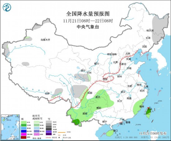 中国气象台发布：海南广东福建台湾云南等地中到大雨，关注西南地区持续阴雨雪天气