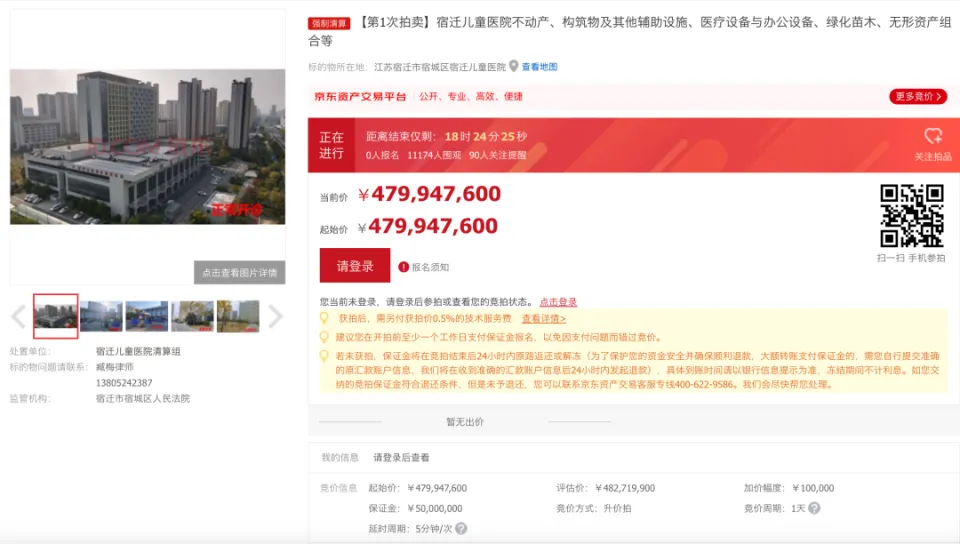 宿迁儿童医院20年历史首次司法拍卖，4.79亿起拍无人竞拍  第1张