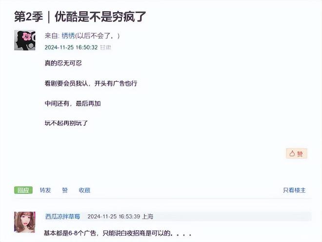 优酷热播剧白夜破晓广告过多引发会员不满，观众体验受损  第2张