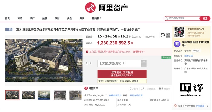 柔宇显示公司破产资产在淘宝阿里资产公开拍卖，起拍价12.3亿元  第1张