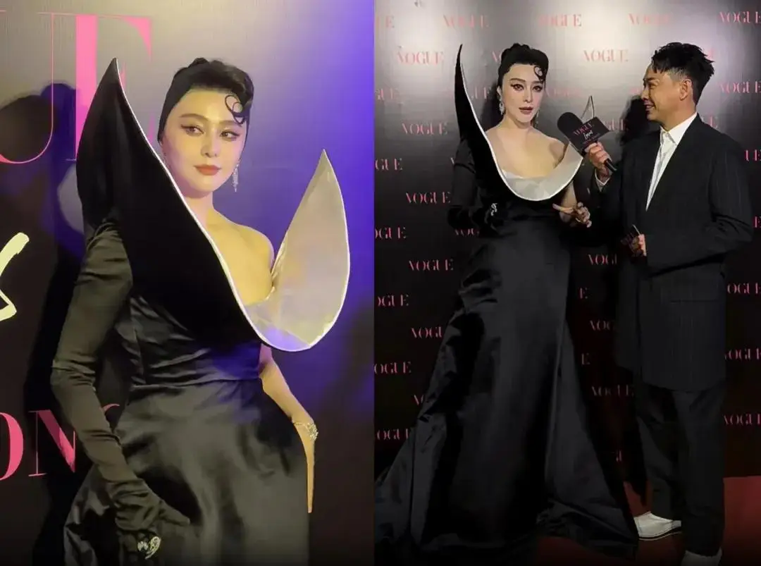 港版VOGUE五周年庆典：范冰冰惊艳亮相，挑战立体黑色礼服展现独特魅力  第1张