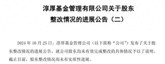 淳厚基金股东整改进展公告：2024年11月5日提交申请，至今未有实质性进展