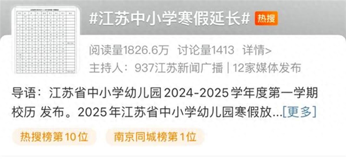 2025年寒假安排公布：江苏中小学寒假延长至28天，北京义务教育阶段寒假长达36天