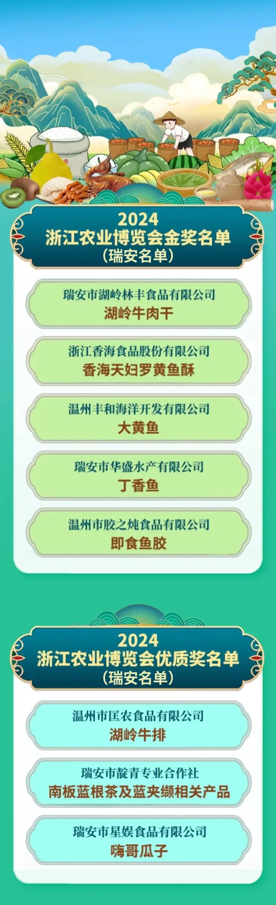 2024浙江农业博览会杭州举办，瑞安市湖岭林丰食品有限公司荣获金奖  第1张